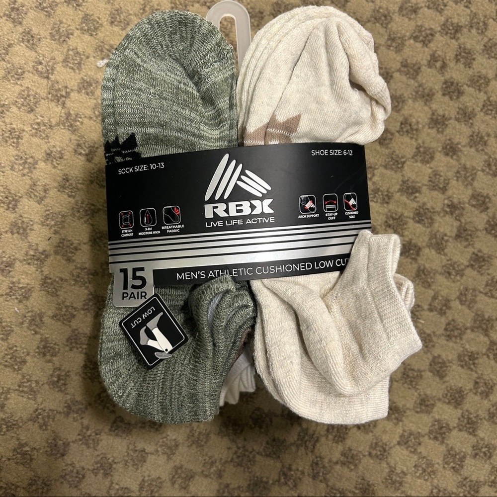NWT RBX men’s cushioned low cut socks 15 pairs